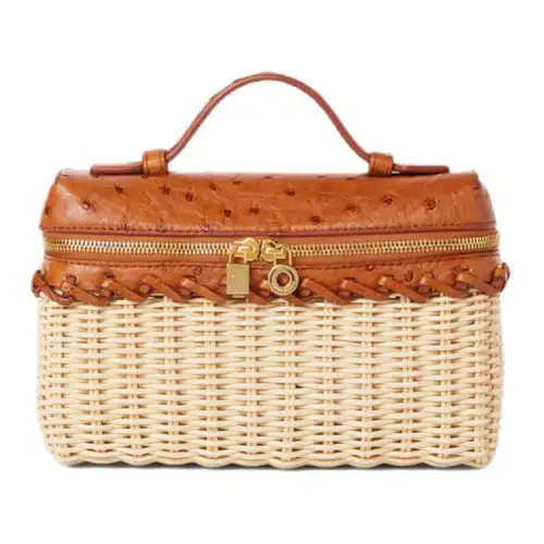 Loro Piana ExtraPocket Ostrich Leather With Bamboo Fiber Clutch Women's Malt Color Mixed With Brown Color.