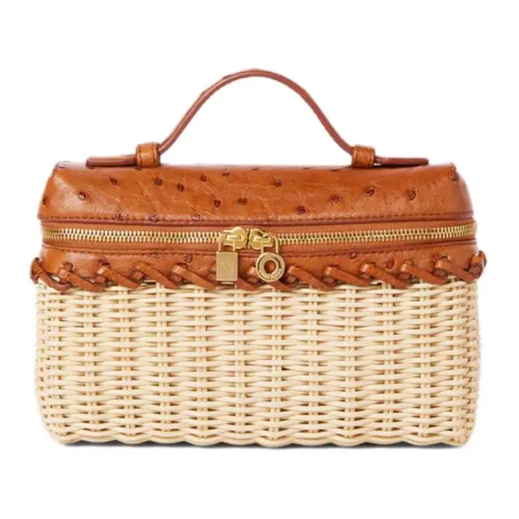 Loro Piana ExtraPocket Ostrich Leather With Bamboo Fiber Clutch Women's Malt Color Mixed With Brown Color.