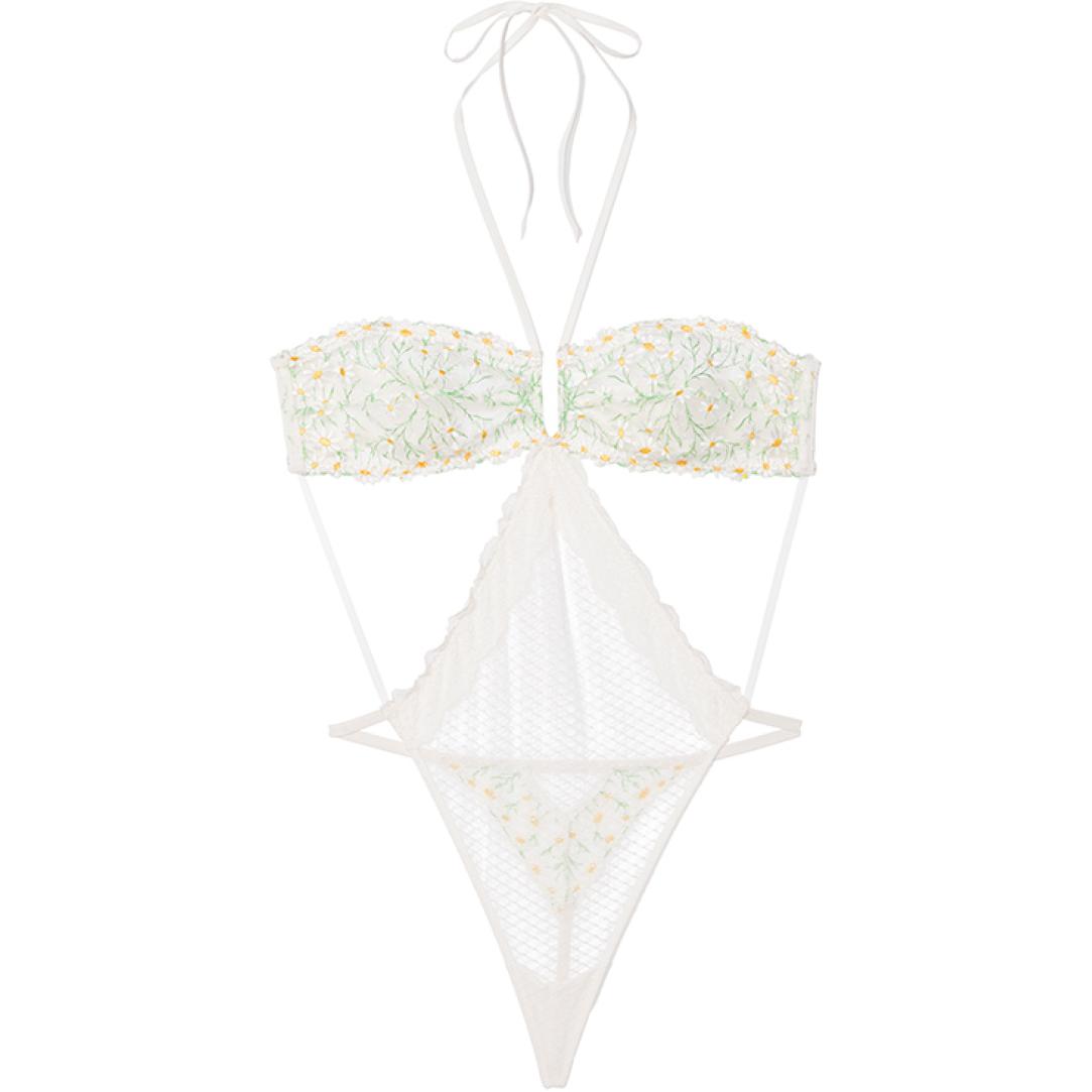 Женский боди Victoria's Secret сетчатый с вышивкой (белый)