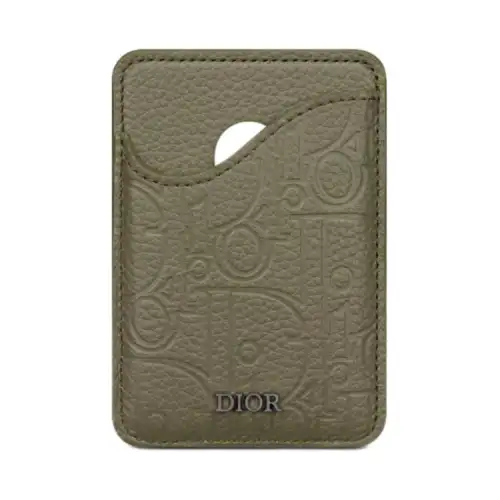 DIOR Gravity Print Effect Leather Cow Leather Card Holder Men's Khaki