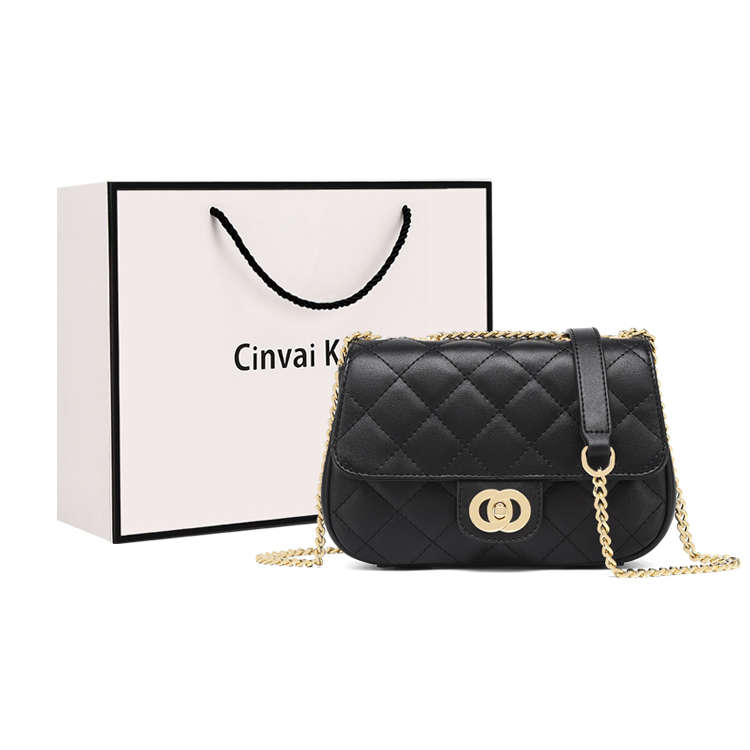 XINWAYI·KELUOSI Cow Leather With Synthetic Leather Shoulder Bag Small Women's Midnight Black