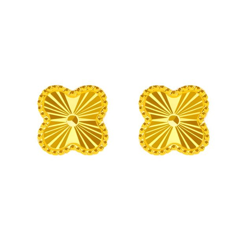 Zhongling ZHONGLING Four-leaf clover romantic forest style classic clover bright car flower exquisite sweet flower peach blossom four-petal flower 5D hard gold 999 pure gold fixed price gold earrings for women
