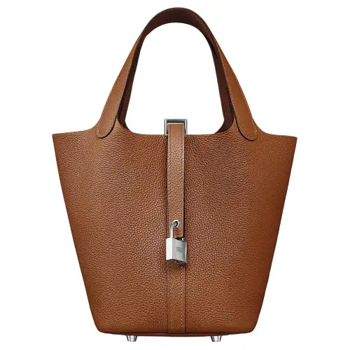 HERMES Taurillon Maurice Bullock Leather Basket Bag Handbag Women's 37 Gold Brown