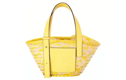 LOEWE Anagram Basket Palm Leaf With Calfskin Tote Bag, Shopping Bag, Handbag Small Women's Lemon/Natural