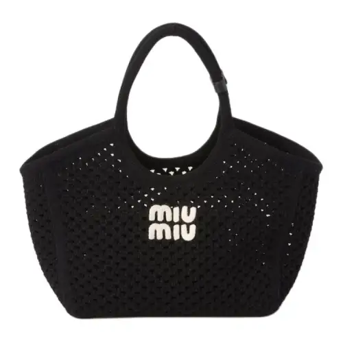 MIU MIU Fabric Handbag Unisex Black
