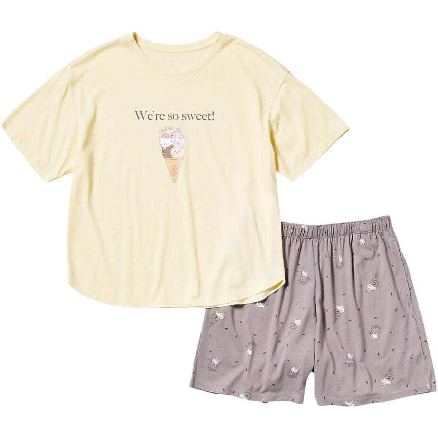UNIQLO Uniqlo Giikawa x Sanrio Joint Series SS24 Letter Animation Character Print Pajama Set Women's Cream