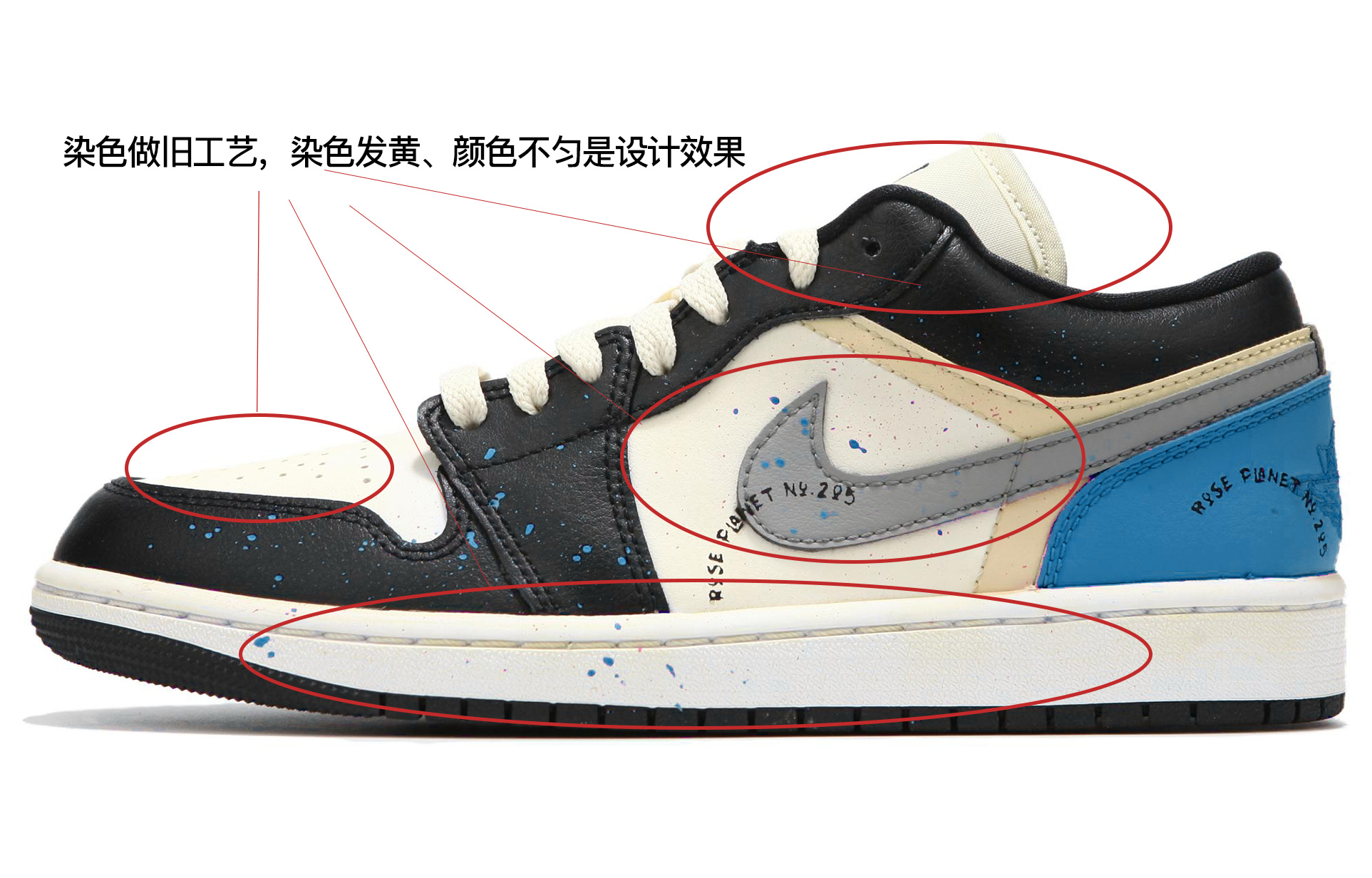 Jordan Air Jordan 1 Low Slip Resistant Abrasion Resistant Low top Vintage Basketball Shoes Men’s Black Blue