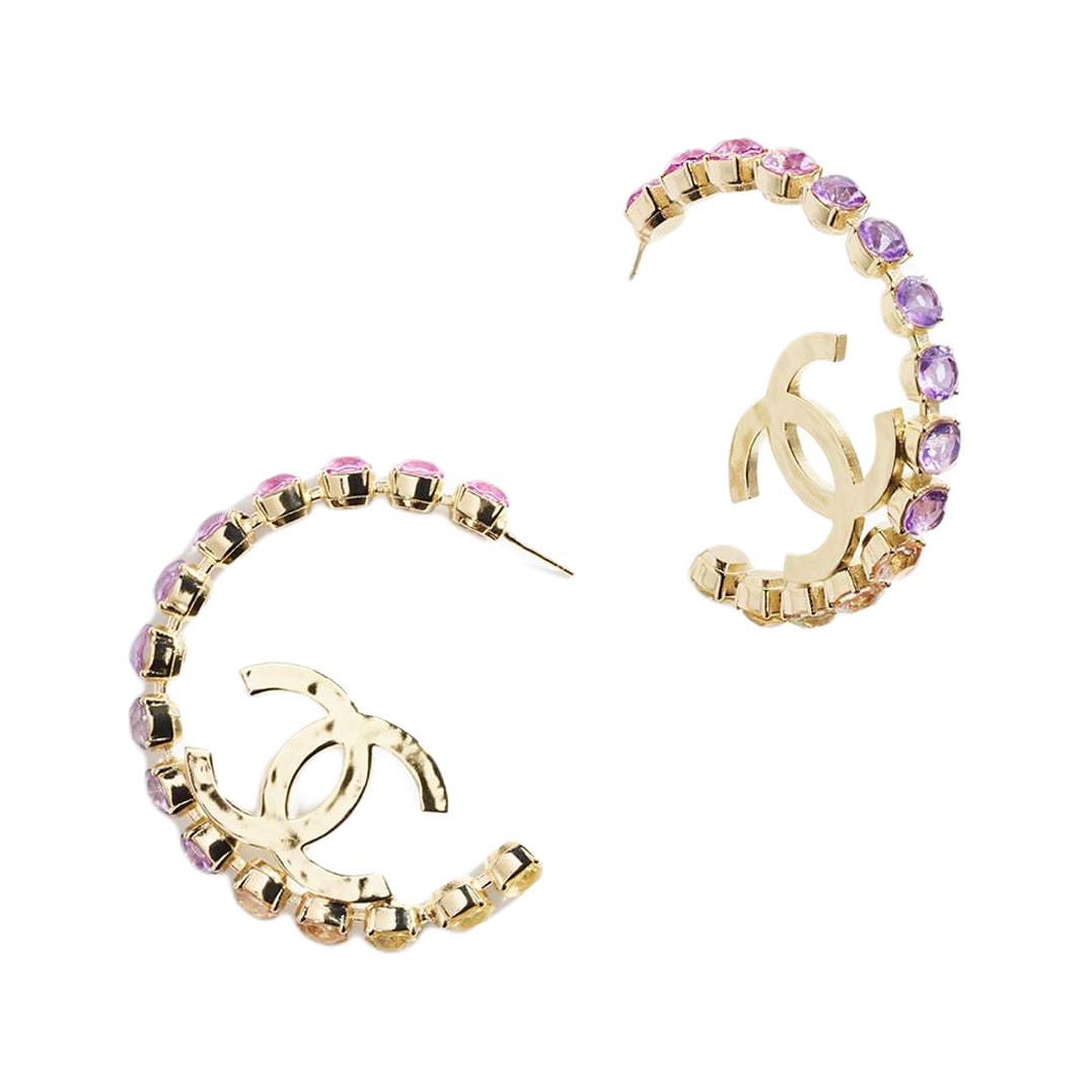 CHANEL Metal, Brass, Crystal Earrings Women's Gold