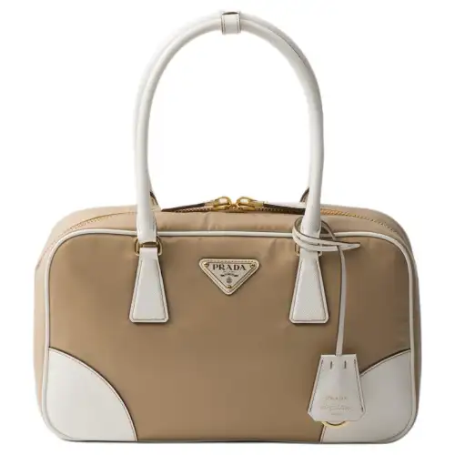 PRADA Re Edition Nylon With Leather Shoulder Bag, Crossbody Bag, Handbag Medium Women's Camel & White