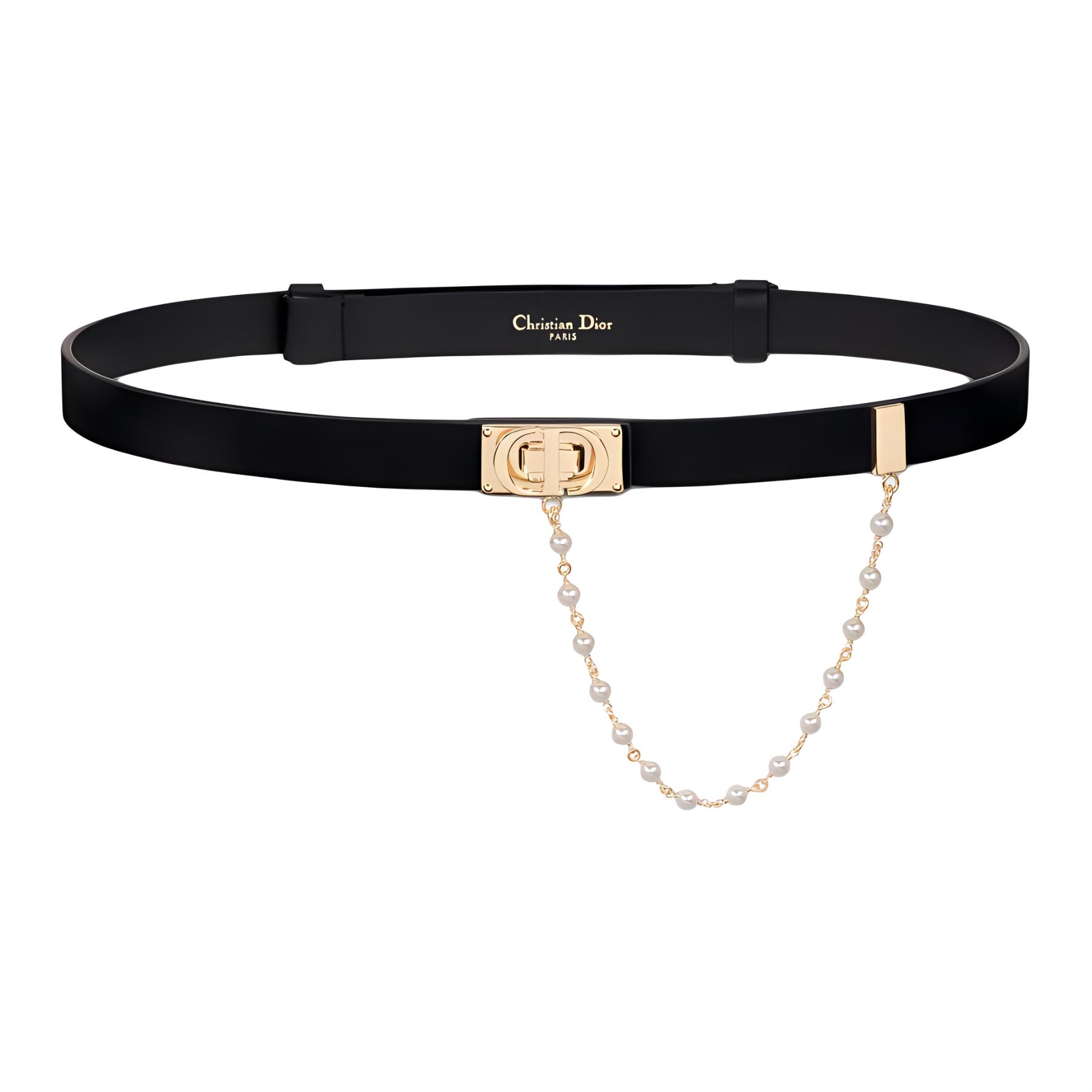 DIOR Solid Color Smooth Buckle Design Cow Leather, Glass Leather Belts Women's Black Width 2CM