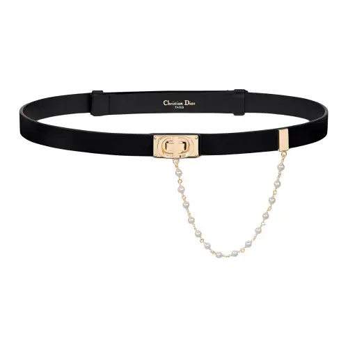 DIOR Solid Color Smooth Buckle Design Cow Leather, Glass Leather Belts Women's Black Width 2CM