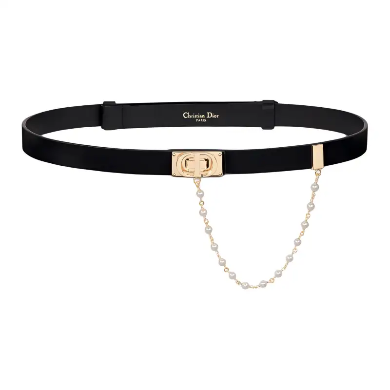 DIOR Solid Color Smooth Buckle Design Cow Leather, Glass Leather Belts Women's Black Width 2CM