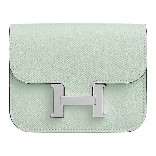 HERMES Constance Slim Silver Tone Buckle Epsom Calfskin Clutch Wallet Fanny Pack Women's 0S Vert Fizz Bubble Green
