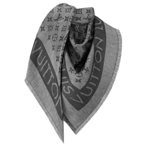 LOUIS VUITTON Lock & Go Wool Silk Scarves Women's Gray