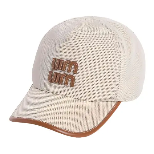 MIU MIU Cloth Leather Baseball Caps Women's Beige