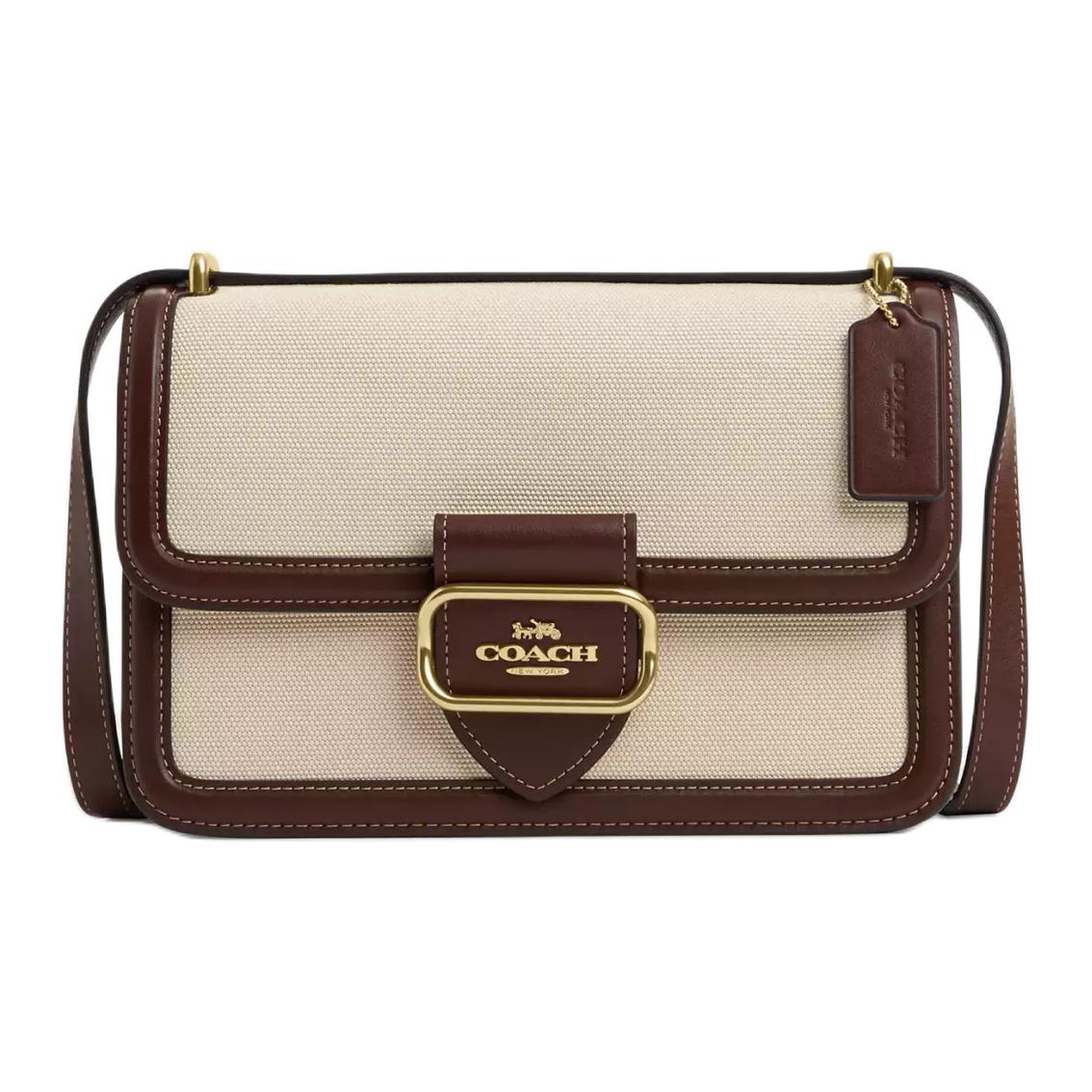 COACH Morgan Canvas With Calfskin Shoulder Bag, Crossbody Bag Medium Women's Gold & Natural Multicolor