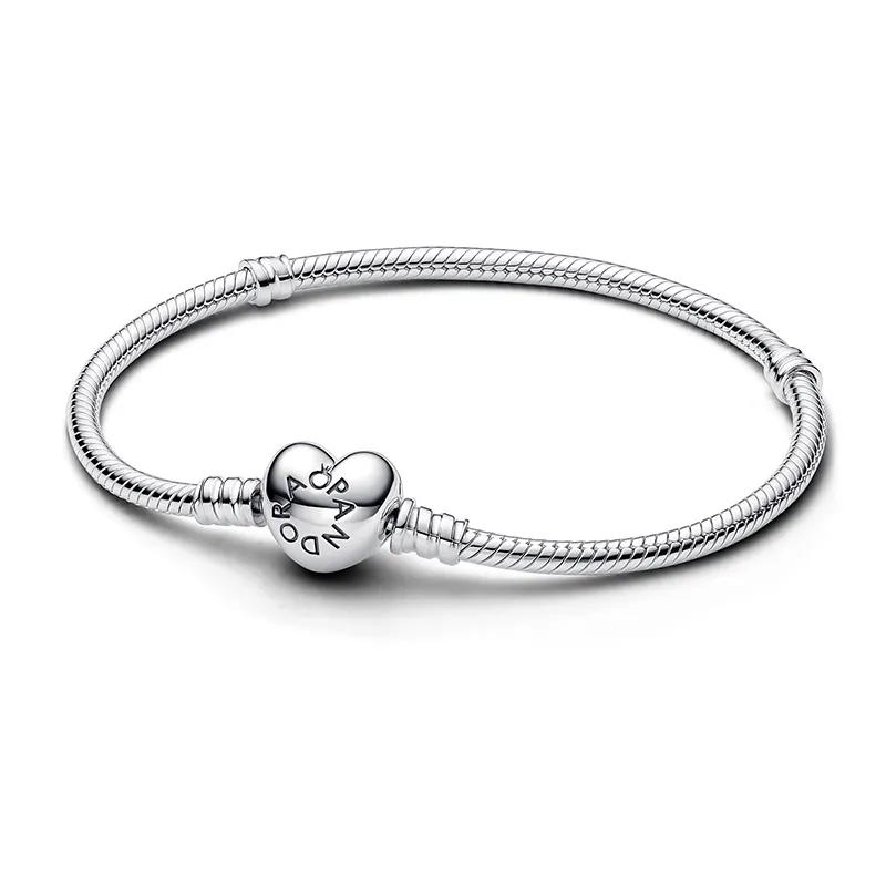 Pandora Moments Heart Clasp Snake Chain Bracelet Silver