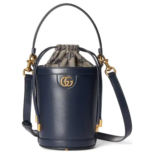 GUCCI Ophidia Leather Bucket Bag, Shoulder Bag, Crossbody Bag Mini Women's Dark Blue