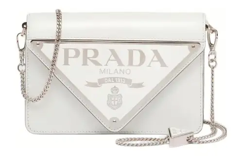 PRADA Leather Handbag, Shoulder Bag, Crossbody Bag Large Women's White