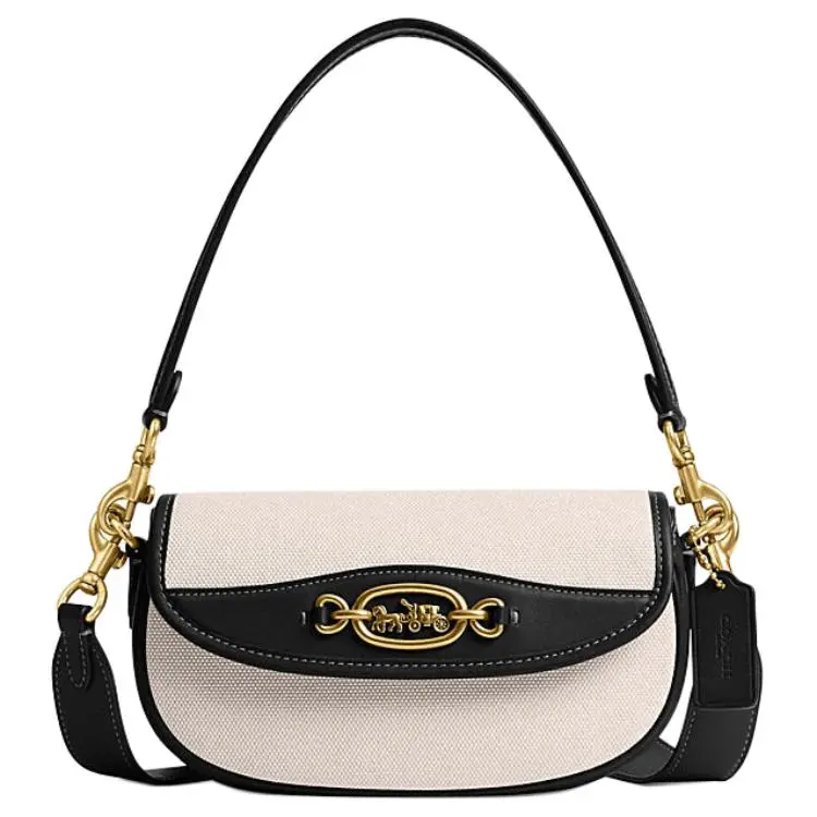 COACH Harley Fabric With Cow Leather Portable Crossbody Bag, Shoulder Bag Medium Women's Saltstone & Black
