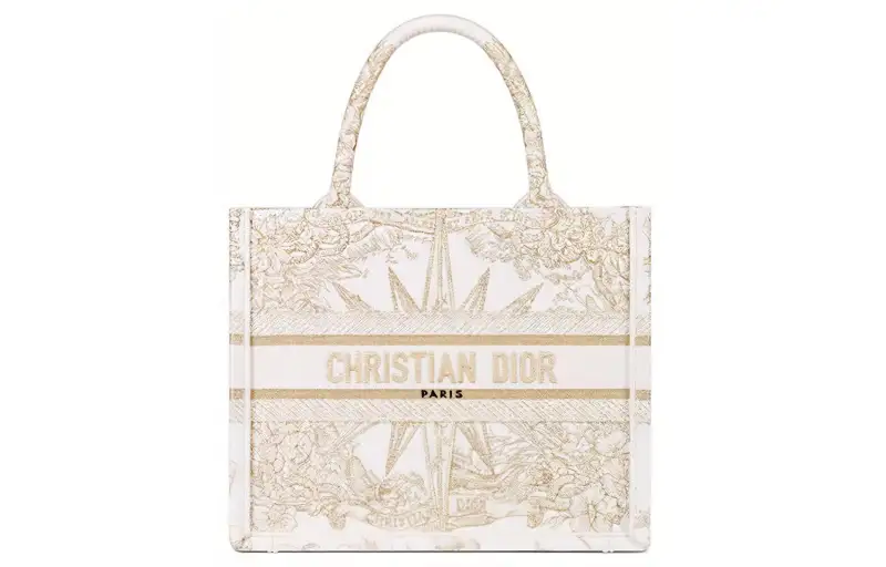DIOR BookTote Embroidery Tote Bag, Shopping Bag, Shoulder Bag, Handbag Small Women's Gold