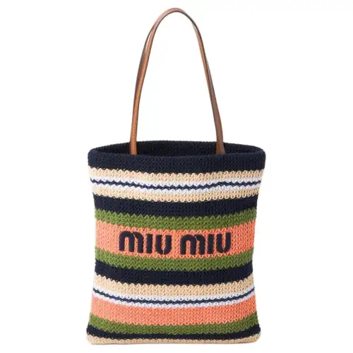 MIU MIU Fabric Tote Bag, Shopping Bag, Handbag Women's Blue & Dark Green & Tulip