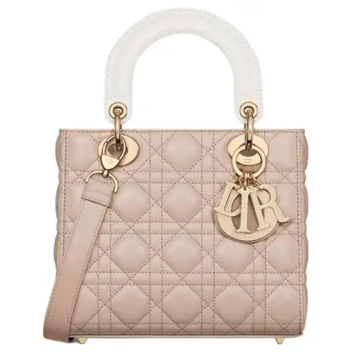 DIOR Lady Dior Sheepskin Handbag Small Women's Milk White & Beige Brown