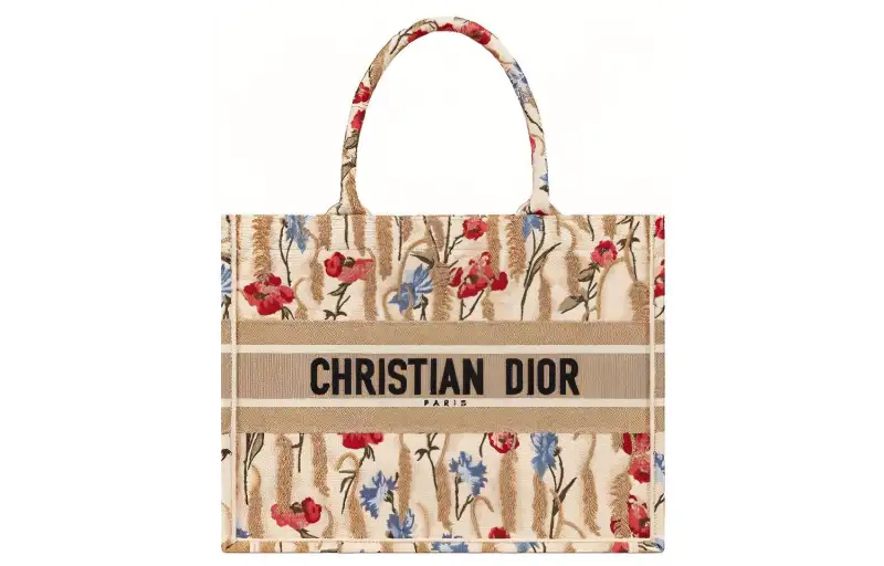DIOR BookTote Embroidery Canvas Bag, Tote Bag, Shopping Bag, Handbag Small Women's Beige/Multicolor