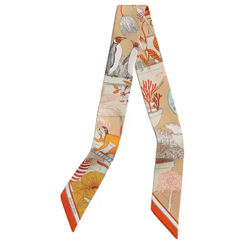 HERMES Patterned Print Silk Scarves Women's Orange