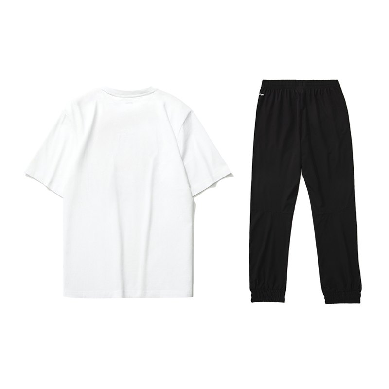 Li Ning Casual Sportswear Men’s Clothing Sets Standard White+Black Crew Neck Moderate