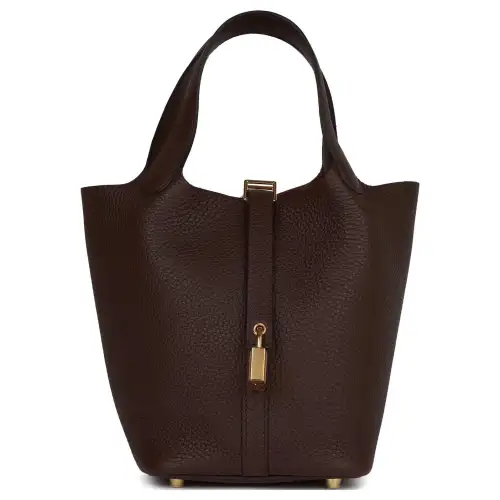 HERMES Picotin Lock Clemence Bullock Leather Basket Bag, Bucket Bag, Handbag 18 Women's 3W Prunoir Dark Reddish Purple