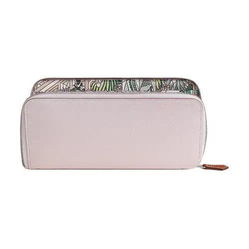HERMES Silk'In Zip Closure Epsom Calfskin Wallet Women's Light Purple Red