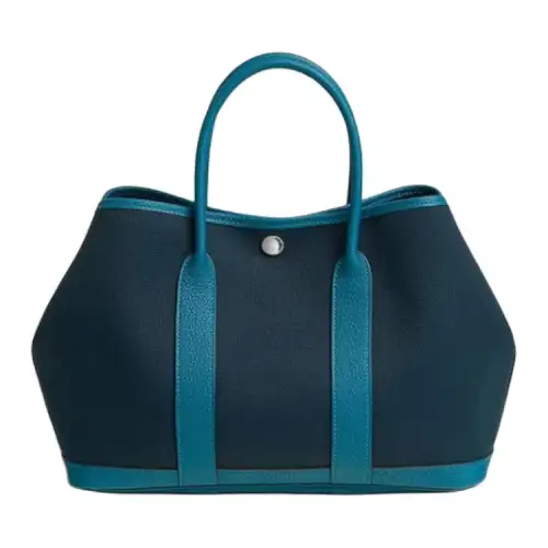 HERMES Garden Party Canvas With Negonda Calfskin Handbag 30 Women's Dark Blue/Black