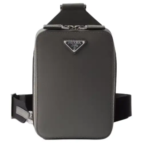 PRADA Saffiano Cow Leather Crossbody Bag Sling Bag Men's Marble Gray