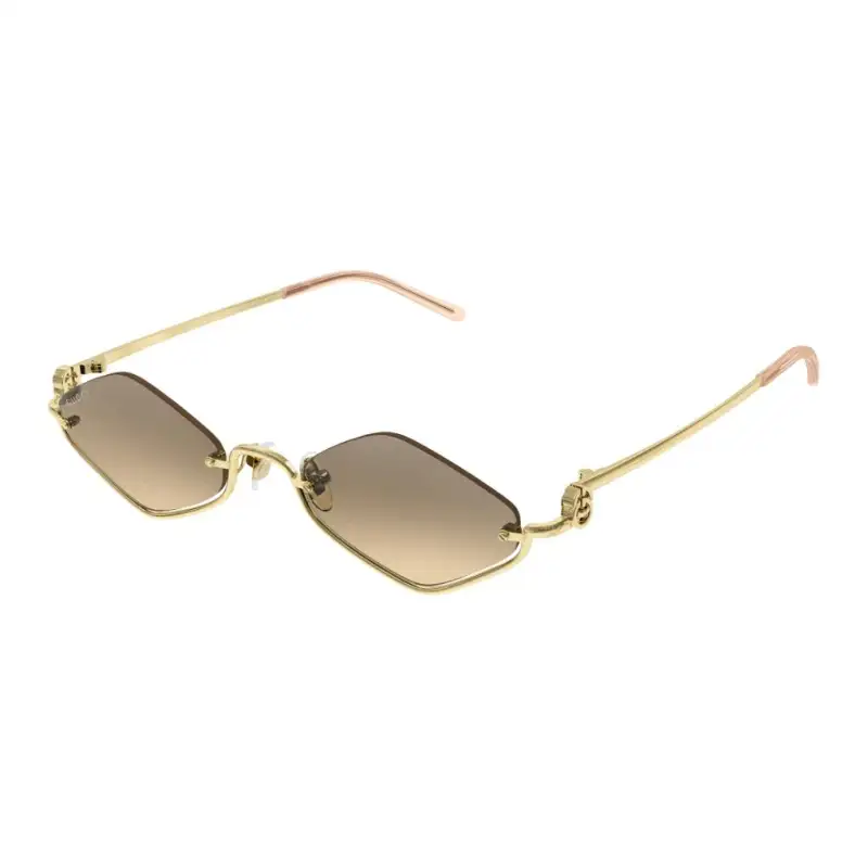 GUCCI Metal Irregular Shape Sunglasses Women's Gold