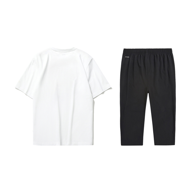 Li Ning Casual Sportswear Men’s Clothing Sets Standard White+Black Crew Neck Moderate