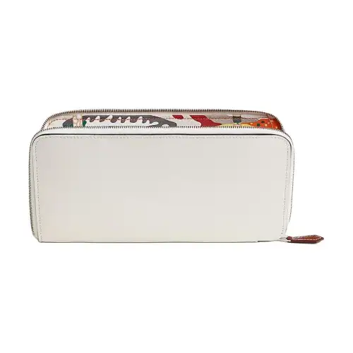 HERMES Silk'In Evercolor & Barenia Calfskin Wallet Women's White & Orange & Gray