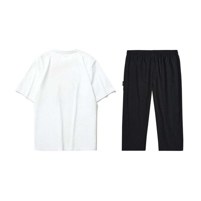 Li Ning Casual Sportswear Men’s Clothing Sets Standard White+Black Crew Neck Moderate