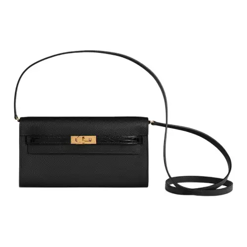 HERMES Kelly To Go Gold tone Lock Epsom Calfskin With Polished Mississippi Crocodile Leather Crossbody Wallet Regular