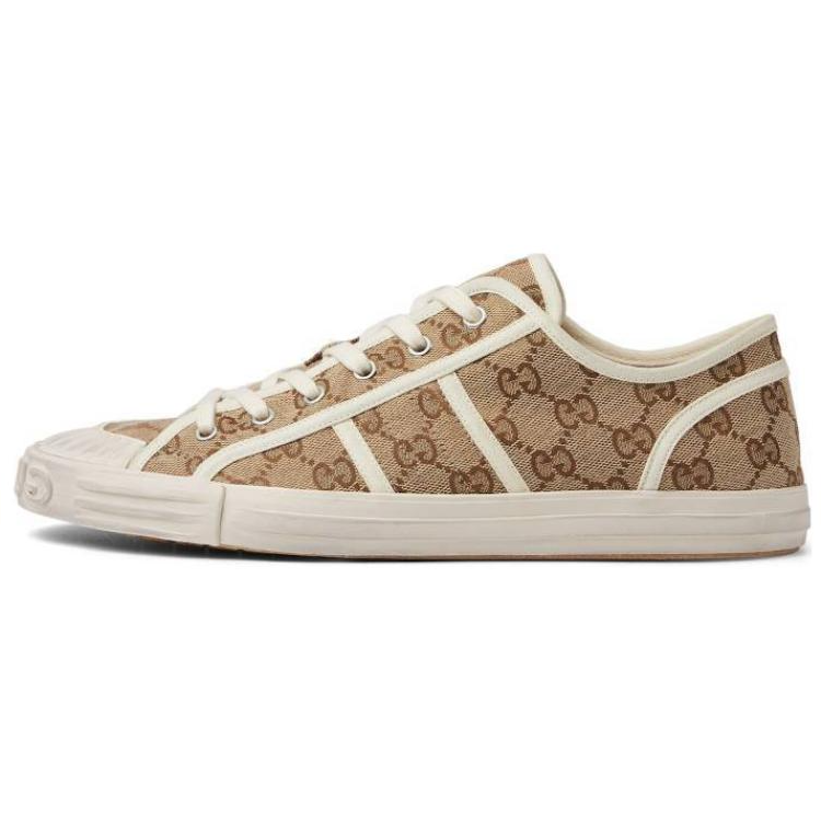 GUCCI Gucci Lido round toe lace-up low-top canvas shoes men's beige
