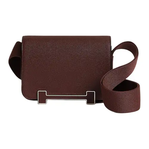 HERMES Geta Silver Tone Buckle Mysore Goat Skin Wooden Sandal Bag, Crossbody Bag, Shoulder Bag Women's Saddle Red