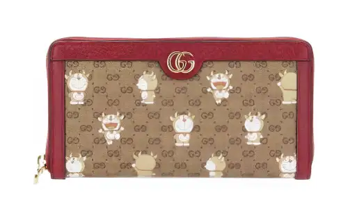 GUCCI Doraemon Collaboration Canvas With Leather Wallet Unisex Red & Ebony