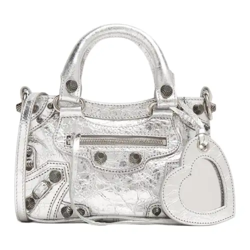 Balenciaga Neo Cagole Zip Closure Leather Shoulder Bag, Crossbody Bag, Handbag Mini Women's Silver