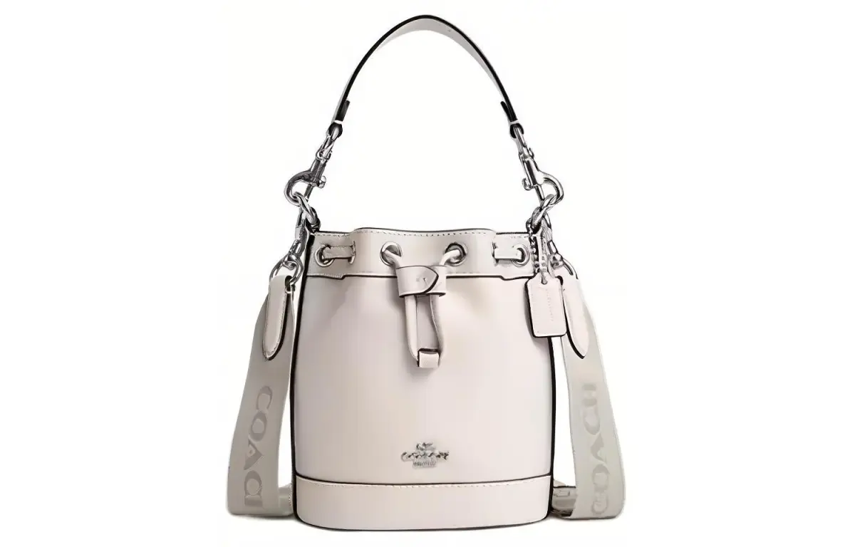 COACH Bucket Cow Leather Bucket Bag, Shoulder Bag, Crossbody Bag, Handbag Mini Women's Silver & Chalk