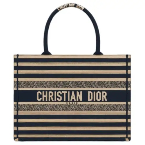 DIOR Embroidery Tote Bag, Shopping Bag, Handbag Medium Women's Natural & Denim Blue