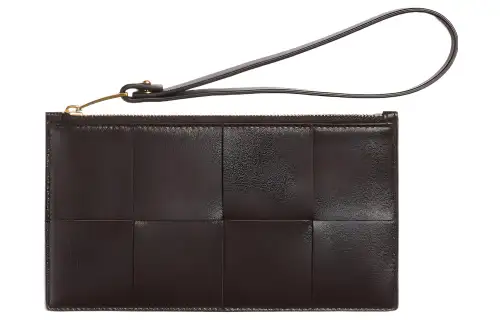 Bottega Veneta Lambskin Calfskin Clutch Women's Dark Brown