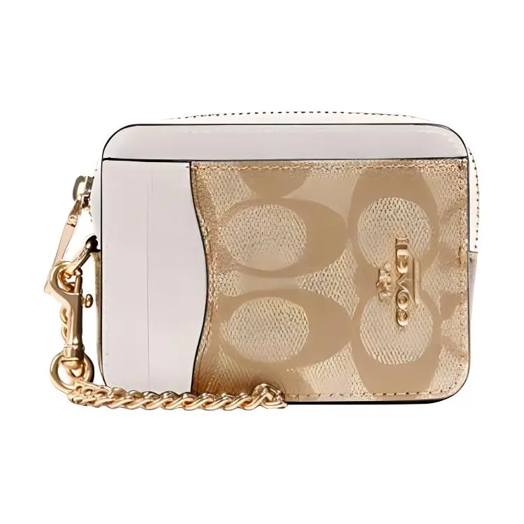 COACH Card Case Canvas With Leather Card Holders Women's White & Light Khaki