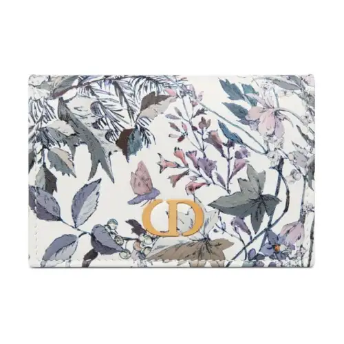 DIOR Caro Cow Leather Wallet Women's White & Multicolor