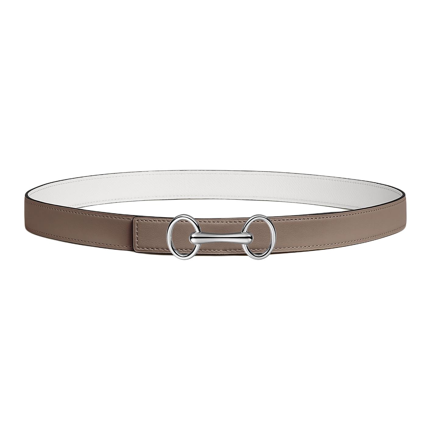 HERMES Heritage Leather Metal Calfskin Leather Belts Women's Width 2.4cm