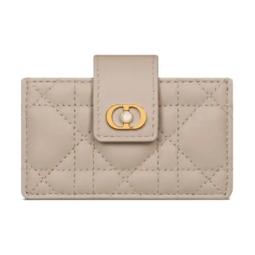 DIOR Jolie Sheepskin Card Holder Women's Pink Beige